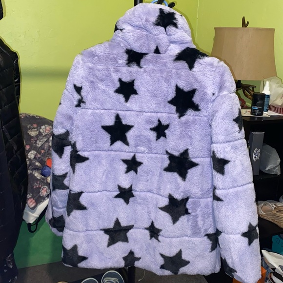 NVLT Lavender Star Print Faux Fur Puffer Jacket - Picture 6 of 9